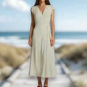 Reformation Sz M Carina Midi Wrap Dress Cream Black‎ Polka Dot Feminine Coquette